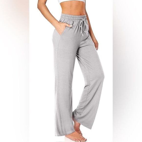 Women’s Casual Loose Wide Leg High Waisted Drawstring Pants Lt Gray Size M NWT - Picture 1 of 5